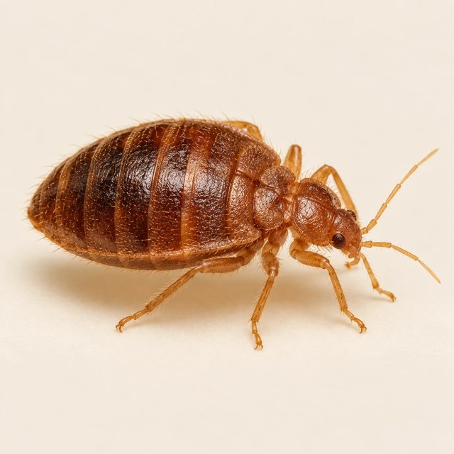 Punaise de lit adulte, brun-rouge, de 5 à 7 mm