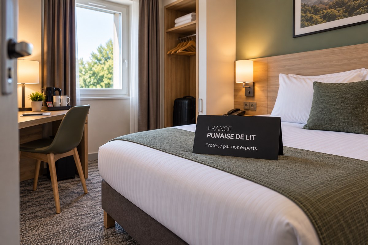 Chambre d’hôtel préparée, lit fait